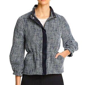 DONNA KARAN BLACK LABEL Zip Up Mock Neck Tweed Peplum Jacket